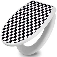 banjado WC-Sitz Motiv Karo Schwarz - umweltfreundlich mit Edelstahl-Scharniere - Toilettendeckel aus robustem Duroplast, handgefertigt in Sachsen, mit kratzfestem Design. Ideal für einen farbenfrohen Start in den Tag und einfache Montage für gängige WC-Schüsseln.