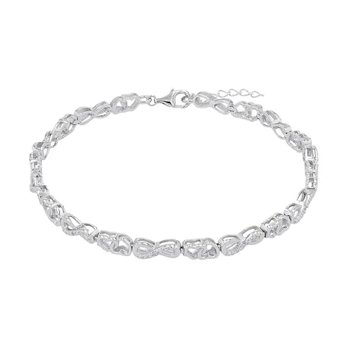 amor Damen-Armband Infinity Herzen 21cm aus 925 Silber - Elegantes Armband für Damen aus 925 Sterling Silber, mit Zirkonia in Weiß. Das rhodinierte Design schützt vor Anlaufen und sorgt für strahlenden Glanz. Ideal als Geschenk in einer Schmuckbox.