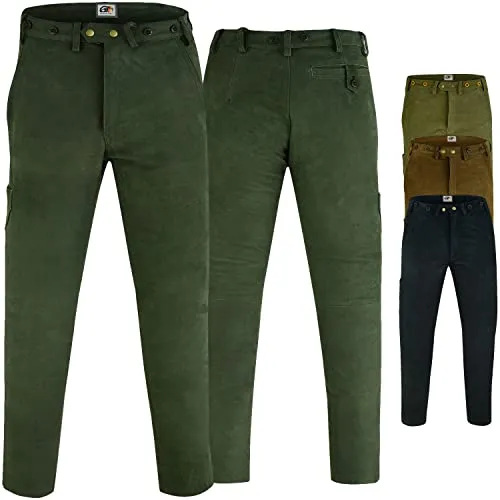 German Wear Lange Jagd Trachten Lederhose Jägerhose Jagdhose Nubukleder, 62/5XL, Dunkelgrün