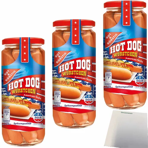 Gut&Günstig Hot Dog Würstchen in Eigenhaut American Style 3x8 Stück 3x375g ATG