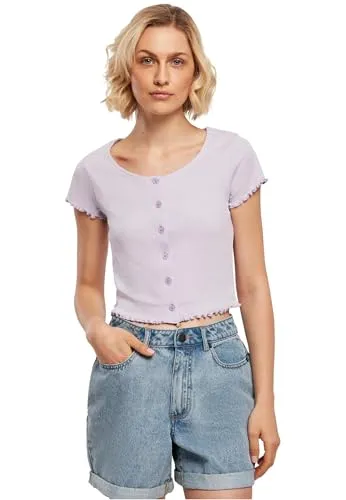 Urban Classics Damen Ladies Cropped Button Up Rib Tee Lilac, XL