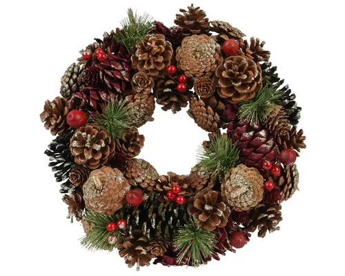Decoris Kranz 33cm - Nussknacker Kranz aus Naturmaterialien in Rot, ideal für festliche Dekoration und mit einem Durchmesser von 33cm.