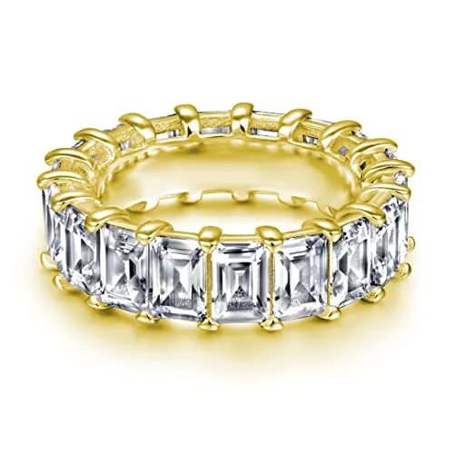 18K Funkelnder Baguette Ring aus 925 Sterling Silber für Frauen Stapelringe - Damen Ringe Eternity Ewigkeit Schmuck in Juwelierqualität mit verzierten Kristallen (54, Gold)
