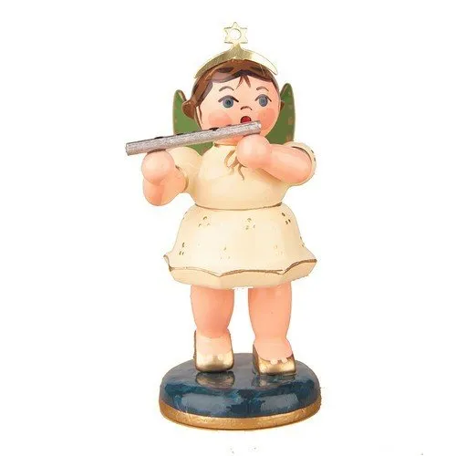 Engel mit Querflöte - 6,5cm - Nussknacker - Handgefertigter Weihnachtsengel aus dem Erzgebirge, perfekt für festliche Dekoration und als Geschenk.