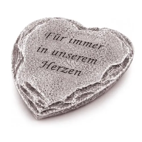 Logbuch-Verlag Trauerherz grau Poly Herz mit Spruch Für Immer in unserem Herzen Grabherz Grabschmuck Gedenkstein Trauerdeko Beerdigung Grabdekoration ca. 6 cm Trauergeschenk Erinnerung Gedenkherz