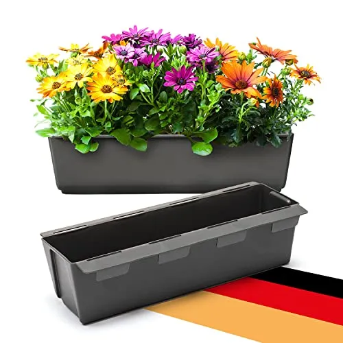 BigDean 2er Set Paletten Blumenkästen - Einsatz - mit Hängesystem zum Einhängen - 37cm anthrazit - Pflanzkasten für Europalette Balkonkasten Blumentopf - aus recyceltem PP-Kunststoff