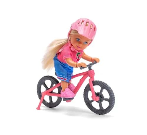 Simba Evi Love Mountain Bike – Puppe mit Fahrrad und Helm, sportliches Spielset mit Zubehör, Outdoor-Abenteuer für Kinder, Puppengröße 12 cm, ab 3 Jahren