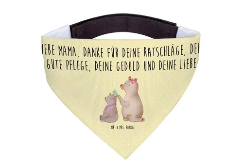 Mr. & Mrs. Panda Hundefliege Bär Kind, Hundehalstuch, Gelb Pastell, Geschenk Mama, Halstuch Hund, Polyester, Tochter Beste Mama Mom
