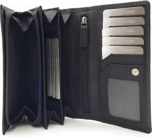 Jockey Club echt Leder Damen Geldbörse Portemonnaie RFID Schutz schwarz