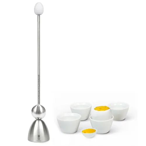 Take2 Clack Geschenkbox Set 4-tlg. - Eierbecher & Zubehör - Küche: 4-teiliges Set mit Eierbechern, Eierköpfer und Knacker in edlem Design – das perfekte Geschenk für Eierliebhaber!