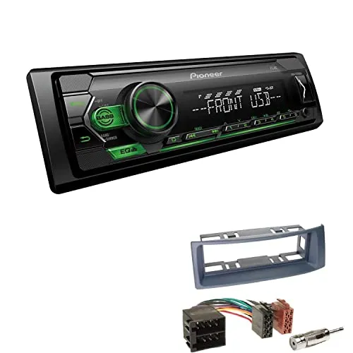 Pioneer MVH-S120UBG 1-DIN Autoradio mit grüner Beleuchtung und USB kompatibel mit Android-Smartphones inkl. Einbauset passend für Renault Megane I Megane Scenic bis 2003 dunkelgrau