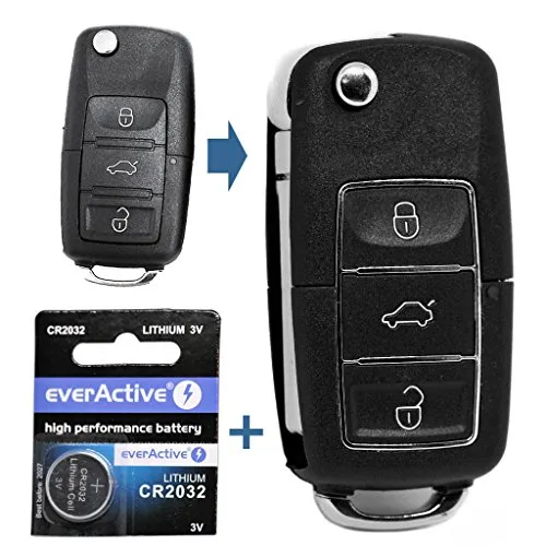 Auto Schlüssel Funk Fernbedienung 1x Gehäuse 3 Tasten Schwarz + 1x Rohling HA66 + 1x CR2032 Batterie für VW SEAT Skoda