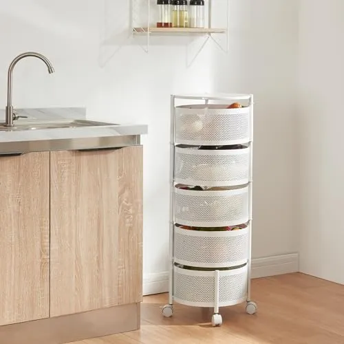 [en.casa] Rollwagen Steigen - Multifunktionales Küchenregal mit 5 Ebenen - Servierwagen aus robustem Stahl mit ausklappbaren Körben, ideal für Küche, Bad oder Büro. Mobil dank 4 Rollen, sorgt für Flexibilität und optimierte Raumnutzung.