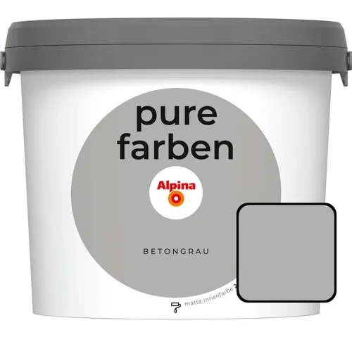 Alpina pure farben Wandfarbe betongrau 2,5 L - Farben - Matte Innenfarbe mit hoher Deckkraft, ideal für moderne Wohnkonzepte. Ergibt ca. 25 m² gleichmäßigen Anstrich und ist leicht zu verarbeiten.