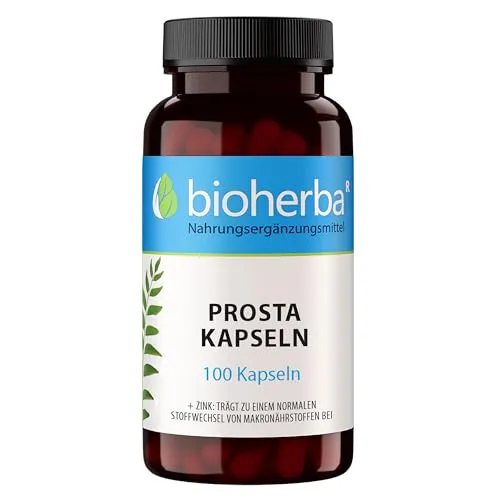 Prosta Komplex Kapseln – 100 Stück mit Sägepalme Brennnessel Ginseng Beta-Sitosterol & Zink für einen normalen Stoffwechsel und eine normale DNA-Synthese von BIOHERBA PZN 19642296