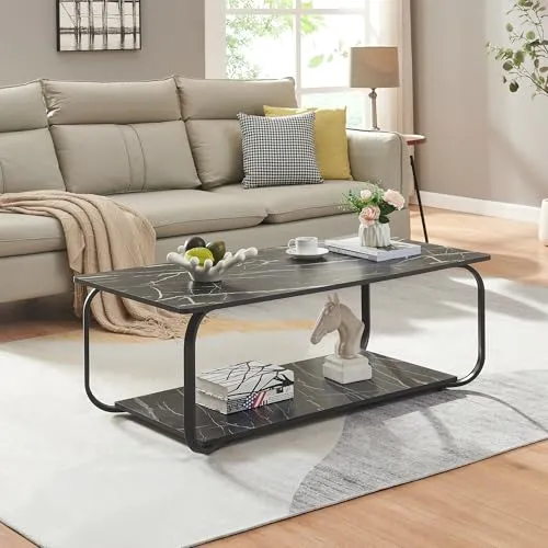 [en.casa] Couchtisch Kolta 120x60 cm – Eleganter Sofatisch mit Marmoroptik - Beistelltisch fürs Wohnzimmer mit praktischer Ablagefläche und modernem Design. Ideal für stilvolle Akzente und Ordnung in Ihrem Wohnraum.