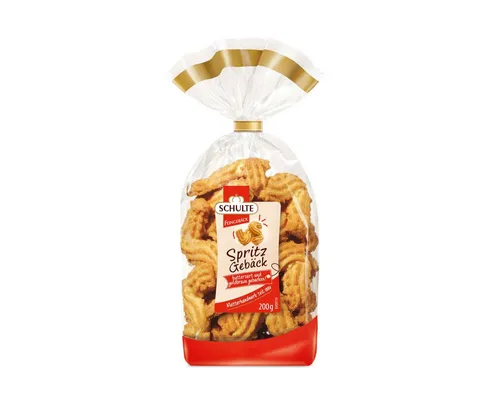 Schulte Kekse, Schulte Butter Spritzgebäck Packung gold-braun gebacken 200g