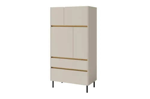 Deine Möbel 24 Hochkommode LIBU 05 – Beige Eukalyptus Eiche - Moderne Hochkommode aus der LIBU-Kollektion, ideal für Kinder- und Jugendzimmer. Mit 3 Drehtüren, einfacher Montage und 2 Jahren Garantie – für stilvolle und praktische Aufbewahrung.