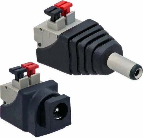 1x DC Buchse + 1x DC Stecker Hohl Adapter Kurz >Terminal Block 2 Pin Druck Klemmen Set