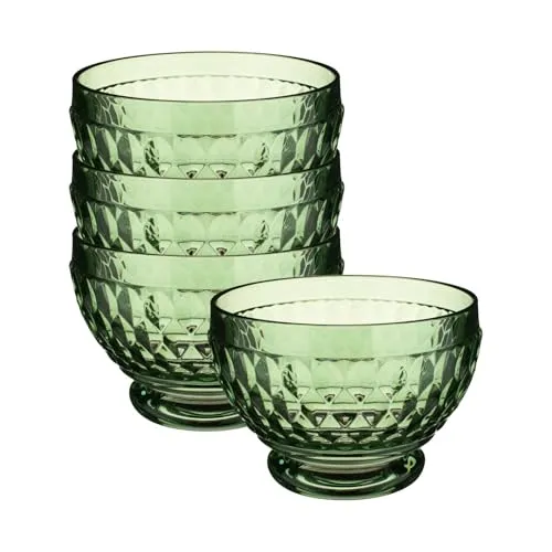 Villeroy & Boch Boston Coloured Dessertschalen Green 4er Set - Elegante Dessertschalen aus Kristallglas, spülmaschinengeeignet und ideal für Obst, Snacks und Desserts – perfektes Design für jede Tischdekoration.