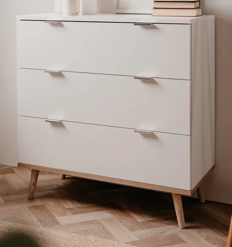 Furn.Design Kommode Lundby, weiß matt mit Eiche 80 cm