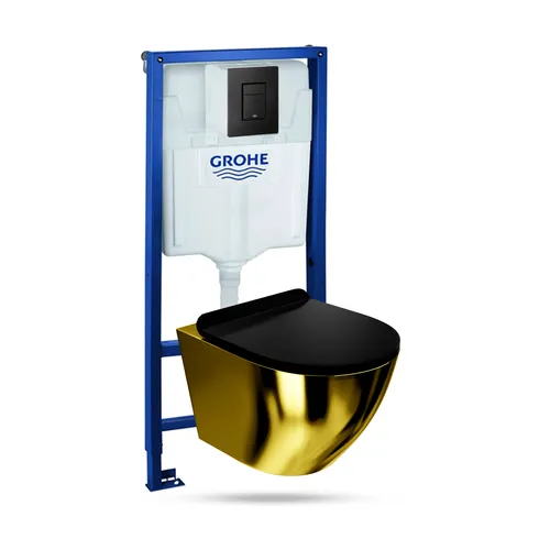 Vorwandelement Solido + Wand WC Sofi Slim Gold/Black + Schwarz Knopf Komplettset