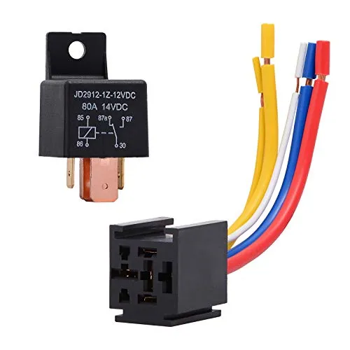 Ehdis 1 Packung 12 V 80 APM 5-poliges Wechselrelais mit Steckdosenhalter für LKW, Motor, strapazierfähig, Ein-/Ausschalter, normalerweise offen, SPDT-Relais-Buchse, Stecker, 5 Drähte