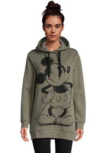Course Damen Long Hoodie Mickey Mouse Retro - Kapuzenpullover für Damen, figurumschmeichelndes Sweatkleid mit stylischem Mickey Mouse Print und weitenregulierbarem Kordelzug für optimalen Tragekomfort.