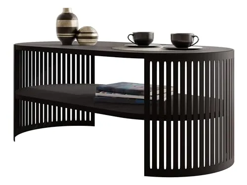 MIRJAN24 Couchtisch Fikoli Oval I - Eleganter Kaffeetisch für Ihr Wohnzimmer - Stylischer ovaler Couchtisch mit robustem Stahlgestell in Schwarz, ideal für gemütliche Abende. Maße: 100 cm x 40 cm x 50 cm. Perfekt für jedes moderne Wohnzimmer!