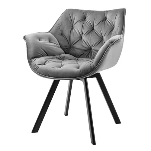 Riess-Ambiente Polsterstuhl THE DUTCH COMFORT - grau/schwarz - Polsterstuhl für Esszimmer, mit 180° Drehfunktion und extra dicker Polsterung für höchsten Sitzkomfort, ideal für einen eleganten Retro-Look.