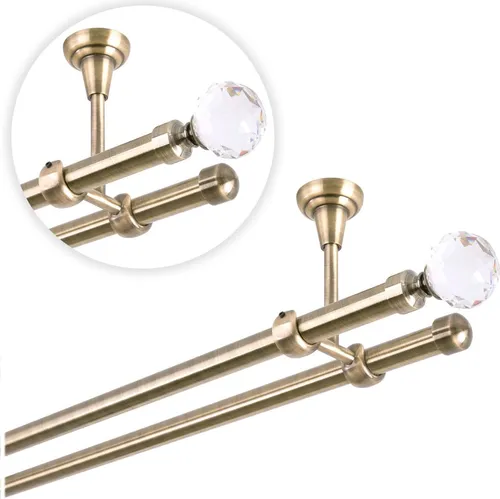 MDEKOR Gardinenstange 140 cm Antik Gold mit Kristallkugel in gold von MDEKOR