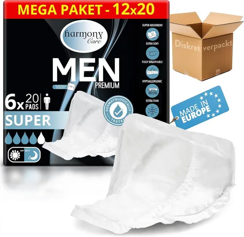 Harmony Care® Inkontinenzeinlagen für Männer – Diskrete & bequeme Lösung - Einlagen für Männer mit hoher Saugleistung (470 ml) und ergonomischem Design, ideal für aktive Männer mit Blasenschwäche. Bietet Komfort, Sicherheit und Diskretion im Alltag.