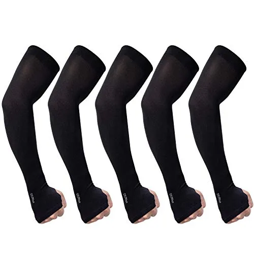 QXURkut 5 Paar Kühlung Ärmlinge für Damen Herren, UPF 50+ UV-Schutz Sport Ärmling mit Daumenloch Cooling Arm Sleeves