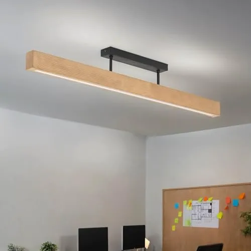 Licht-Erlebnisse Deckenleuchte THEO, LED, Warmweiß - Schmale LED Deckenleuchte aus Holz, ideal für Esstisch und Kücheninsel. Mit natürlicher Maserung für ein wohnliches Ambiente und fest verbautem LED Leuchtmittel (3000 K, 2807 lm). Qualität Made in EU.