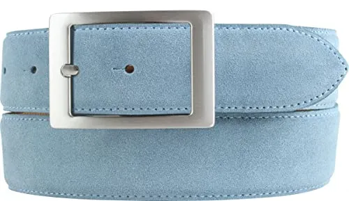BELTINGER Herren-Gürtel aus Veloursleder mit Doppel-Schnalle 4 cm – Jeansblau 105cm - Hochwertiger 40mm Veloursleder-Gürtel für Herren, ideal für Jeans und Freizeit. Edle Verarbeitung mit geschwärzten Kanten und langlebiger Gürtelschließe. Individuell anpassbar für perfekten Sitz.