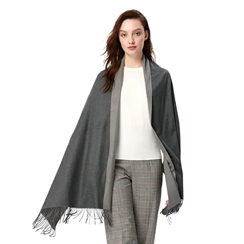 MaaMgic Schal Damen Zweifarbig Stola mit Baumwolle Herbst Winter Mehrfarbige Deckenschal MEHRWEG Dunkelgrau Grau