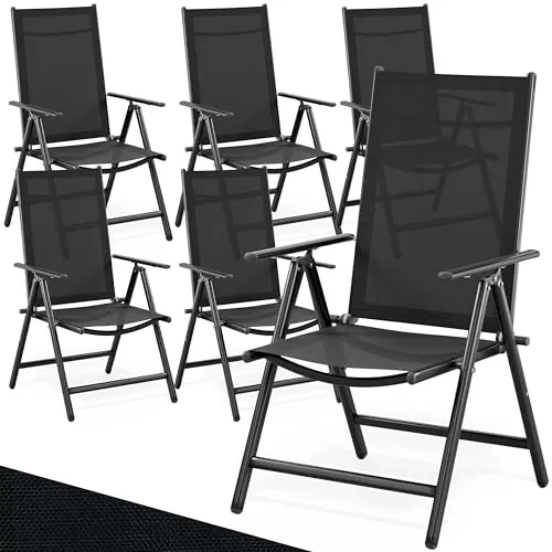 Casaria® Gartenstühle 6er Set Hochlehner Klappbar - Klappstühle aus robustem Aluminium, 8-fach verstellbar für höchsten Sitzkomfort, ideal für Garten, Balkon oder Camping, wetterfest und leicht zu transportieren.