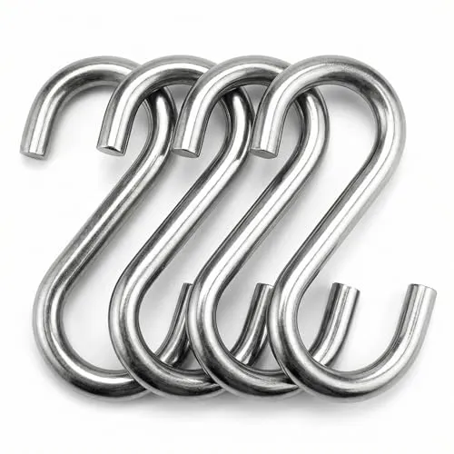 QWORK® 4 Stück Schwerlast S Haken Aus 304 Edelstahl, Hängematten Schaukel, Industriequalität, 82mm, Große S-haken Bis Zu 100 Kg
