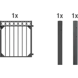 Metallzaun Einzeltor-Set Circle Anthrazit 100 cm x 96 cm - Gartentor-Set aus hochwertigem Aluminium mit eleganten Kreisornamenten, wetterfest und langlebig. Ideal zum Einbetonieren, zentimetergenau kürzbar für individuelle Anpassung.