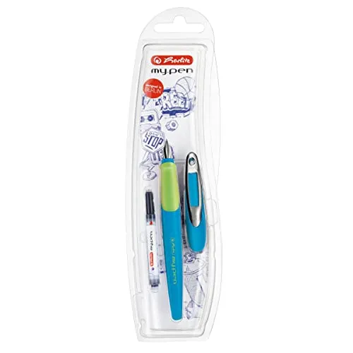 Herlitz 10999761 Schulfüllhalter (inkl. Patrone) blau/orange (Für Rechtshänder)