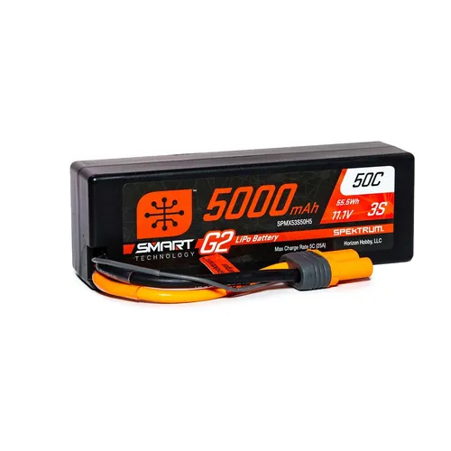 Spektrum SPMX53S50H5 11.1V 5000mAh 3S 50C Smart G2 IC5 Hardcase - Hochleistungs-LIPO Akku mit 5000mAh, ideal für RC-Modelle. Robustes Hardcase-Design für optimale Sicherheit und Langlebigkeit.