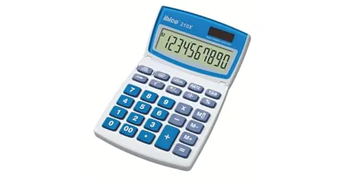 Ibico Tischrechner 210X - weiß/blau - Taschenrechner mit 10-stelligem neigbarem LCD-Display und großen Tasten. Ideal für präzise Berechnungen dank umfangreicher Funktionen und Solar-Batteriebetrieb.