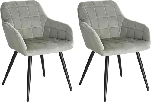 WOLTU Esszimmerstuhl 2er-Set - Elegante Polsterstühle mit Armlehne in Grau - Esszimmerstühle mit ergonomischer Form und bequemer Samtpolsterung für höchsten Sitzkomfort. Ideal für Esszimmer, Wohnzimmer oder Home Office.