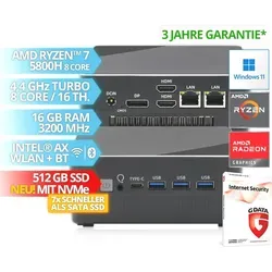 BRAINZAP AMD Ryzen 5800H Mini Gaming PC - 8-Core, 16 GB RAM, 512 GB SSD - Kompakter Barebone-Computer mit 8-Kern AMD Ryzen 5800H für flüssiges Gaming und Multitasking. Mit 16 GB RAM und 512 GB schneller NVMe SSD für optimale Leistung und Effizienz.