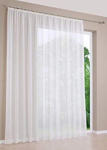 deco home | Gardinen Store Voile Vorhang mit Kräuselband, transparent Creme, in verschiedenen Größen | 750 x 290 cm