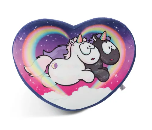 Nici 48638 Herz-Kissen Einhörner Star Bringer Moon Keeper 40x28 - Kuscheliges Plüschkissen mit zauberhaftem Design, ideal für Einhorn-Fans und traumhafte Nächte