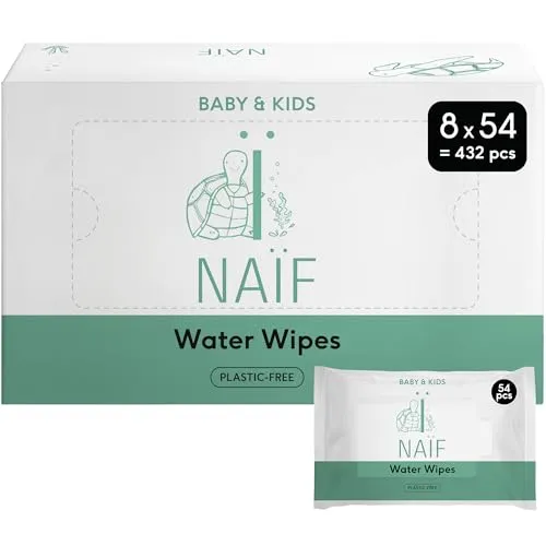 NAÏF Plastikfreie Feuchttücher für Baby & Kind - Sanfte Reinigung für Babypopo, Körper und Gesicht. 99% Wasserbasis, ideal für empfindliche Haut und umweltfreundlich in der Babypflege.