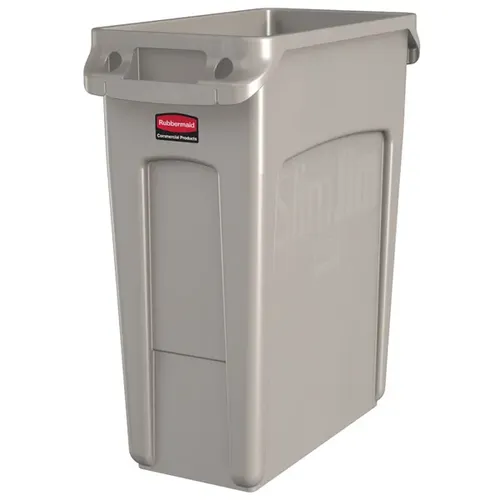Rubbermaid Commercial Products Vented Slim Jim Rubbish Bin - 60L, Beige, robust und stabil mit innovativem Pedalmechanismus für müheloses Entleeren