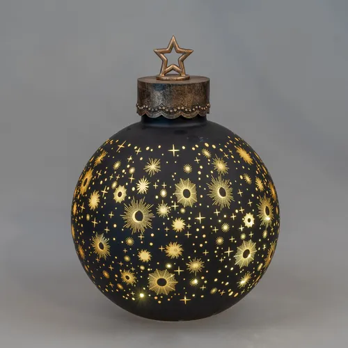LED Dekoobjekt Kugel FESTIVAL Sterne H. 35cm schwarz gold