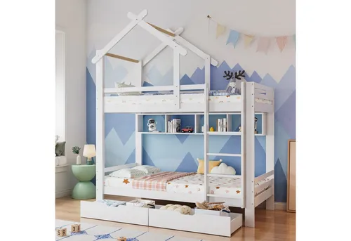 OKWISH Etagenbett Funktionsbett Jugendbett mit Stauraum
